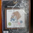 Golden Bee Love Me Love My Cat stamped cross stitch kit