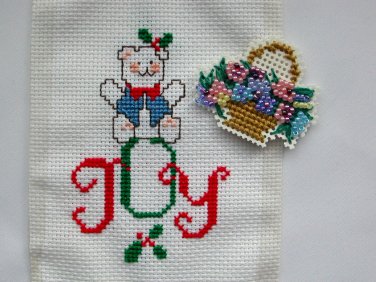 Completed Mill Hill Seasonal Sampling flower basket joy ornament cross stitch
