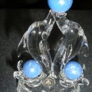 BEAUTIFUL GLASS TWO DOLPHIN STATUE FIGURINE LITES UP