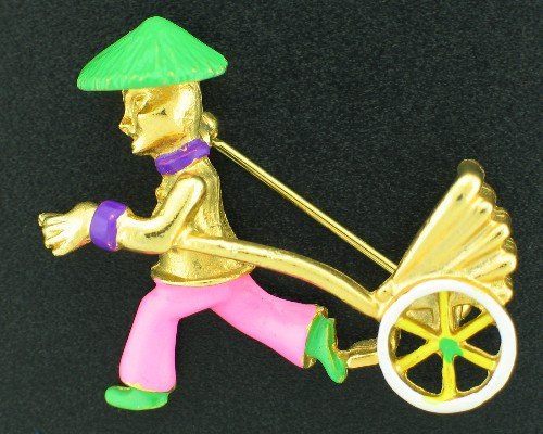 Vintage Chinese Rickshaw Driver Brooch Bro2176
