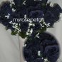 84 Silk Rose Flowers with Raindrops-Wedding Roses Flowers - Navy Blue