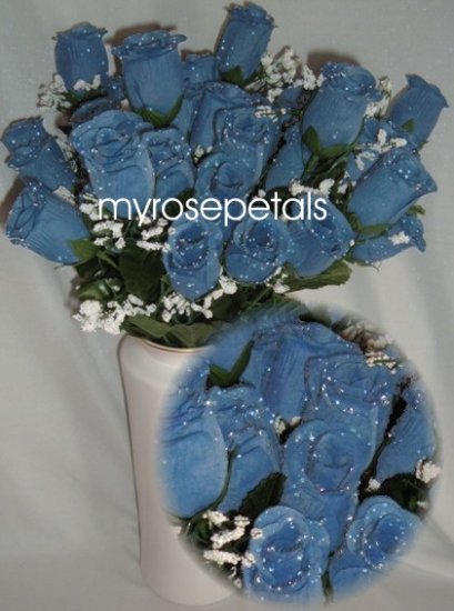 84 Silk Rose Flowers with Raindrops-Wedding Roses Flowers - Periwinkle