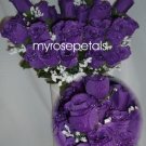 84 Silk Rose Flowers with Raindrops-Wedding Roses Flowers - Purple