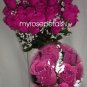 84 Silk Rose Flowers with Raindrops-Wedding Roses Flowers - Raspberry