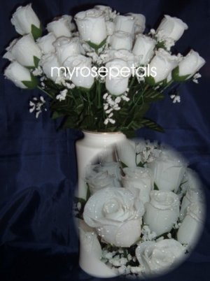 84 Silk Rose Flowers with Raindrops-Wedding Roses Flowers - White