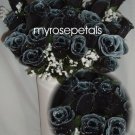 84 Silk Rose Flowers with Raindrops-Wedding Roses Flowers - Black/White