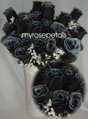 84 Silk Rose Flowers with Raindrops-Wedding Roses Flowers - Black/White