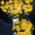 84 Silk Rose Flowers with Raindrops-Wedding Roses Flowers - Black/Yellow