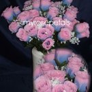 84 Silk Rose Flowers with Raindrops-Wedding Roses Flowers - Blue/Pink