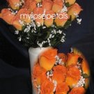 84 Silk Rose Flowers with Raindrops-Wedding Roses Flowers - Double Orange