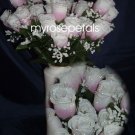 84 Silk Rose Flowers with Raindrops-Wedding Roses Flowers - Dusty Rose/White