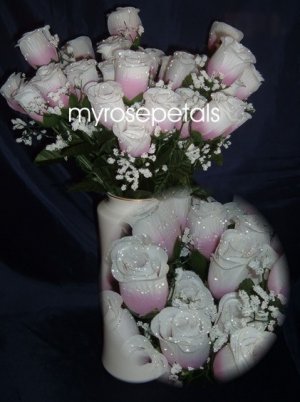 84 Silk Rose Flowers with Raindrops-Wedding Roses Flowers - Dusty Rose/White