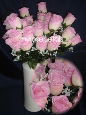 84 Silk Rose Flowers with Raindrops-Wedding Roses Flowers - Ivory/Pale Pink