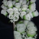 84 Silk Rose Flowers with Raindrops-Wedding Roses Flowers - Lime/White