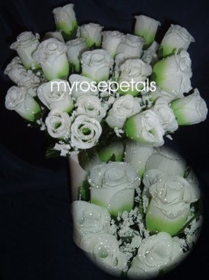 84 Silk Rose Flowers with Raindrops-Wedding Roses Flowers - Lime/White
