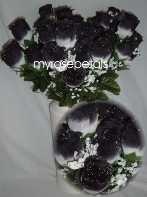 84 Silk Rose Flowers with Raindrops-Wedding Roses Flowers - White/Black