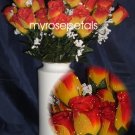 84 Silk Rose Flowers with Raindrops-Wedding Roses Flowers - Yellow/Red