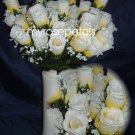 84 Silk Rose Flowers with Raindrops-Wedding Roses Flowers - Yellow/White