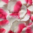 Petals - 200 Silk Rose Petals Wedding Favors -  Two Tone - Ivory/Hot Pink