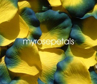 Petals - 200 Silk Rose Petals Wedding Favors - Two Tone - Yellow/Royal Blue