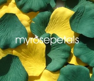 Petals - 200 Wedding Silk Rose Flower Petals Wedding Favors - Hunter Green & Yellow
