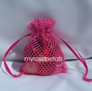 3x4 Mesh Fishnet Wedding Favor Gift Bags/Jewelry Pouches - Hot Pink (10 Bags)