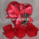 Scented Rose Shaped Soaps in Heart Box - Red - with Satin Ribbon- Wedding Favors