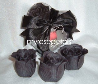 Scented Rose Shaped Soaps in Heart Box - Black - with Satin Ribbon- Wedding Favors