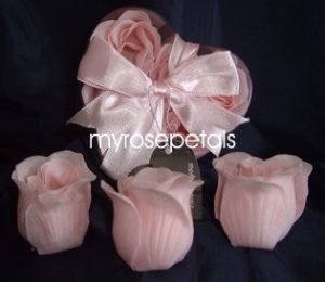 Scented Rose Shaped Soaps in Heart Box - Pink - with Satin Ribbon- Wedding Favors
