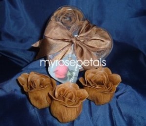 Scented Rose Shaped Soaps in Heart Box - Brown (Set of 12)- with Satin Ribbon- Wedding Favors