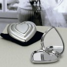 Favors: Chrome Heart Compact Mirror in velvet pouch - Wedding Favor / Wedding Party Supplies