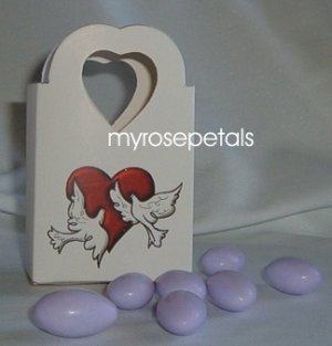 Favor Boxes - White with Red Heart & Doves - (100 pcs) Wedding/Shower/Party Favors