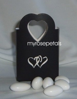 Favor Boxes - Black with White Double Hearts - (100 pcs) Wedding/Shower/Party Favors