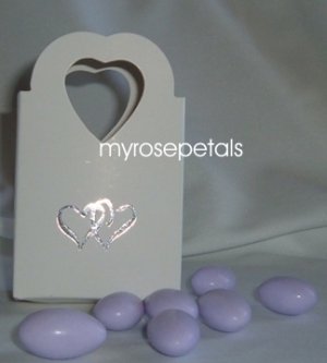 Favor Boxes - White with Embossed Silver Double Hearts - (100 pcs) Wedding/Shower/Party Favors