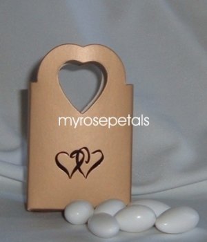 Favor Boxes - Gold with Embossed Black Double Hearts - (10 pcs) Wedding/Shower/Party Favors