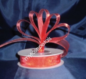 Sheer Organza Ribbon Mono Edge - 5/8" - 25 Yards (75 FT) - Red