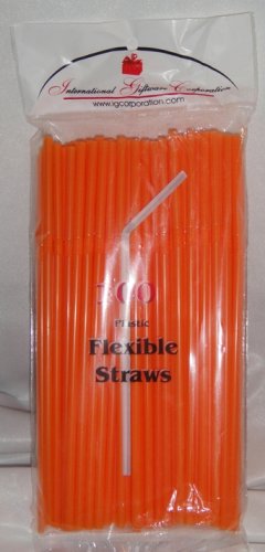 Straws - Flex/Flexible Drinking Straws - Luau - Wedding - Party - Orange - 200 Flexible Straws