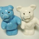 Ceramic Salt & Pepper Shakers Blue & White Pig Hug