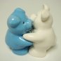 Ceramic Salt & Pepper Shakers Blue & White Pig Hug