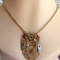 Handcrafted Altered Art Victorian Dragonflies Brass Charm 24" Necklace OOAK