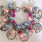 OOAK Handcrafted Altered Art Fairy Dragonflies Pink & Blue Silver Charm Bracelet