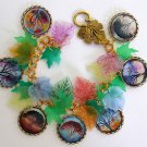 Altered Art Fall Fantasy Trees with Frosted Leaves Brass Charm Bracelet OOAK