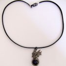 Pewter Dragon Pendant holding Purple Crystal Ball on 18" Black Leather Cord
