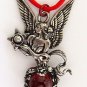 Pewter Fairy Fay on a Red Satin Cord with Red Crystal 32" Necklace