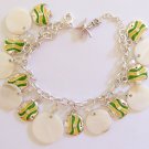 Altered Art Mother of Pearl Yellow Green Handcrafted Charm Bracelet / Anklet