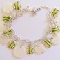 Altered Art Mother of Pearl Yellow Green Handcrafted Charm Bracelet / Anklet