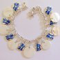 Altered Art Mother of Pearl Blue Fish Handcrafted Charm Bracelet / Anklet