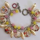 Altered Art Handcrafted Vintage 50's Cutie Girl Pearl Silver Charm Bracelet OOAK