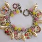 Altered Art Handcrafted Vintage 50's Cutie Girl Pearl Silver Charm Bracelet OOAK