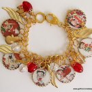 Altered Art Pinup Betty Boop Vintage Christmas Red & Crystal Charm Bracelet OOAK